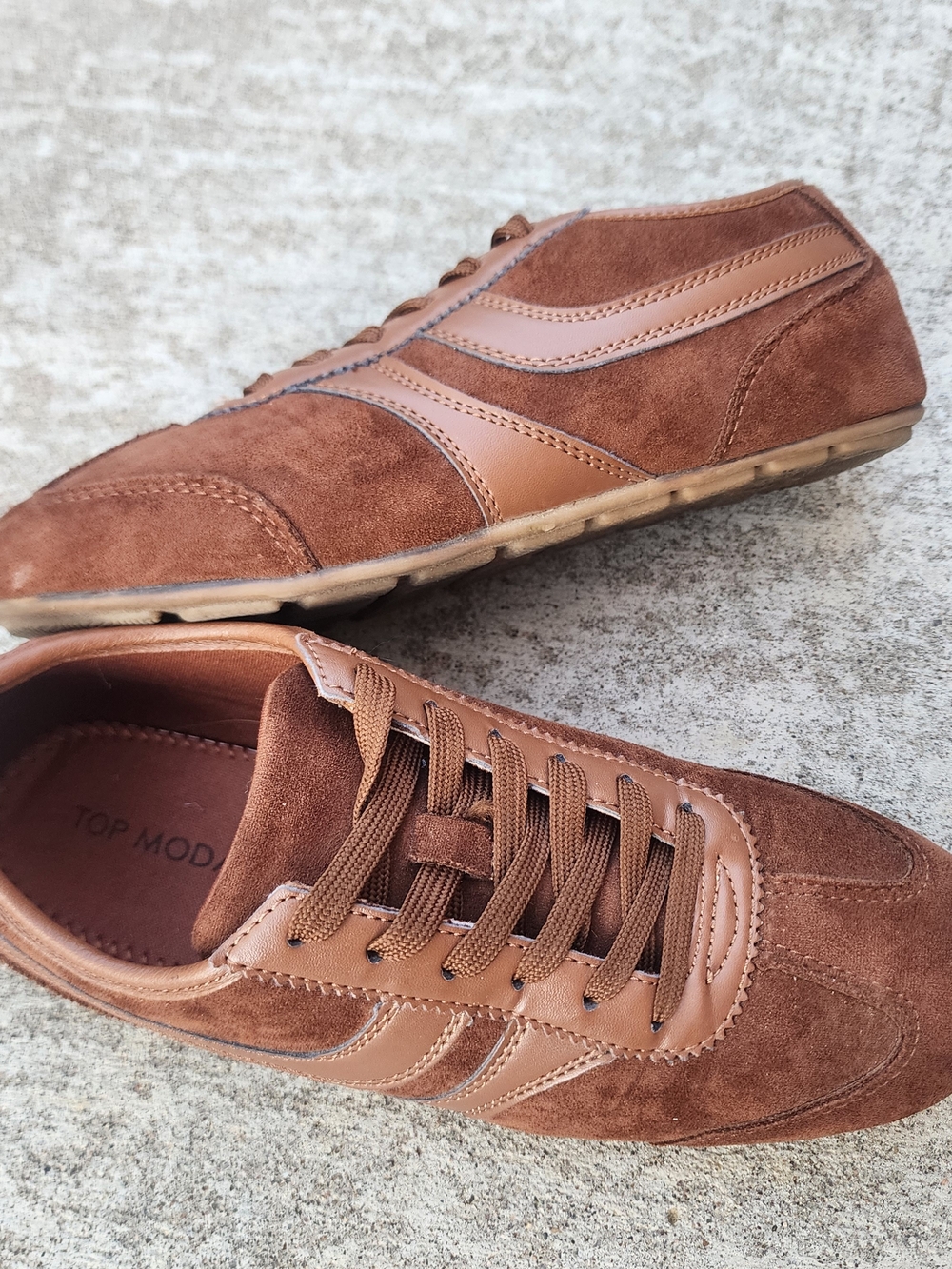 Top Moda Tg-Silas1 Low-Profile Brown Faux Suede Retro Style Sneakers, Sz 7.5